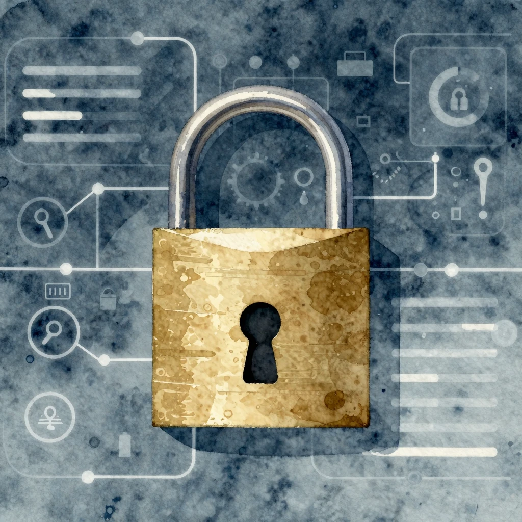 A conceptual watercolor illustration of a locked padlock pro...