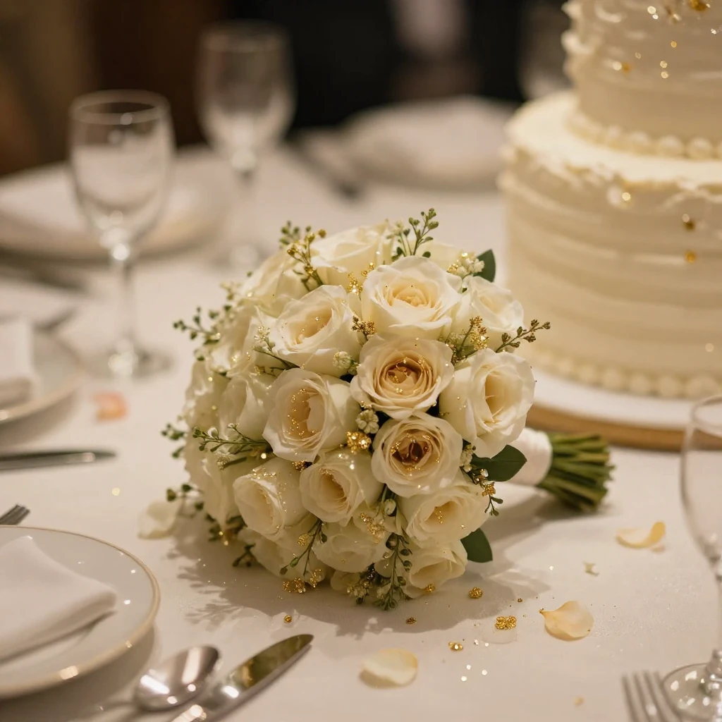 Elements commonly associated with weddings, such as a bridal...