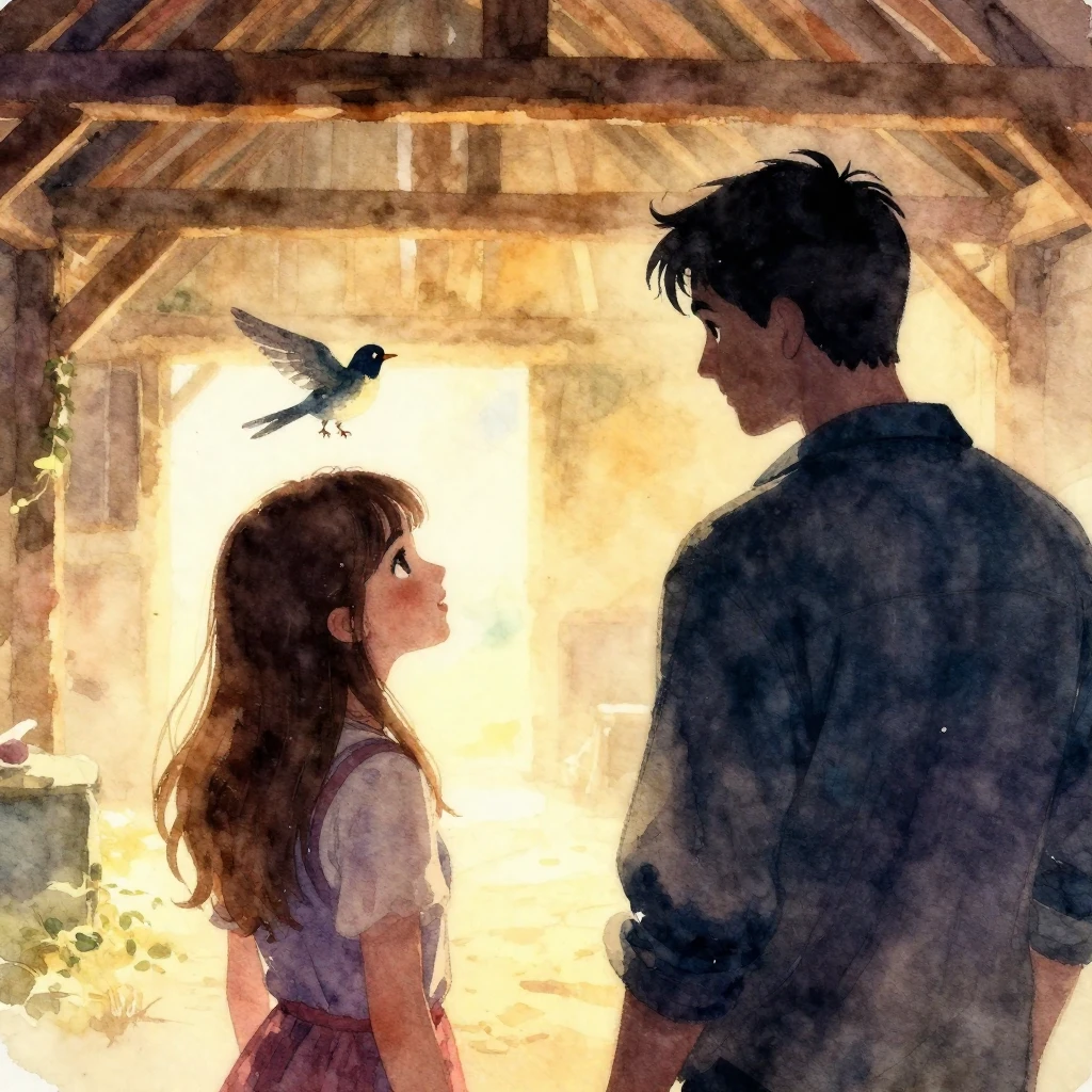 A scene infused with nostalgia, showing a man's silhouette w...