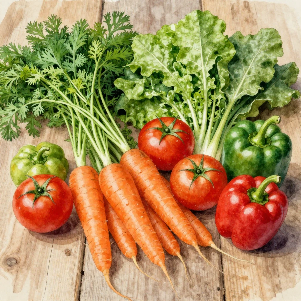 A vibrant collection of freshly harvested garden vegetables ...