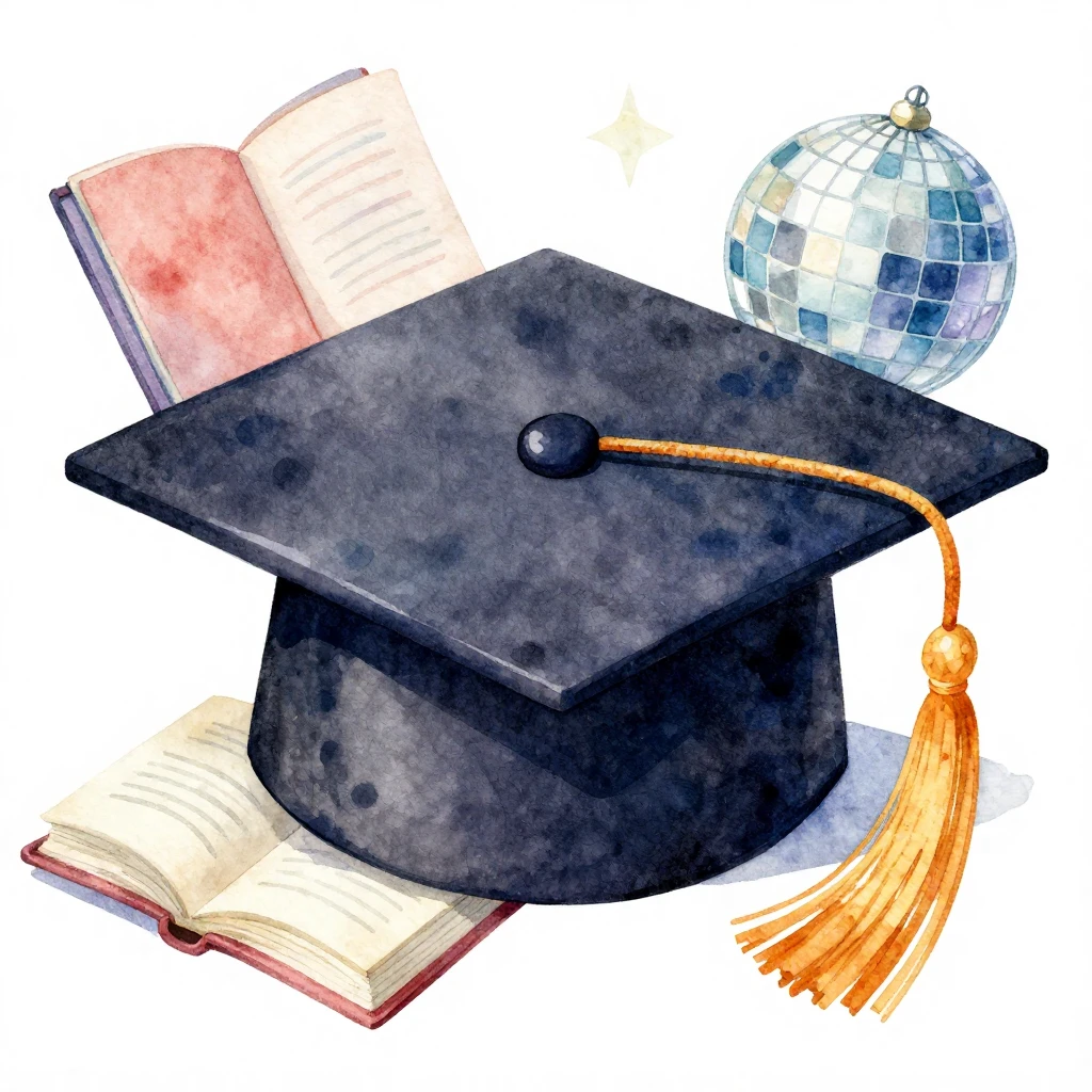 A vibrant watercolor illustration focusing on a graduation c...