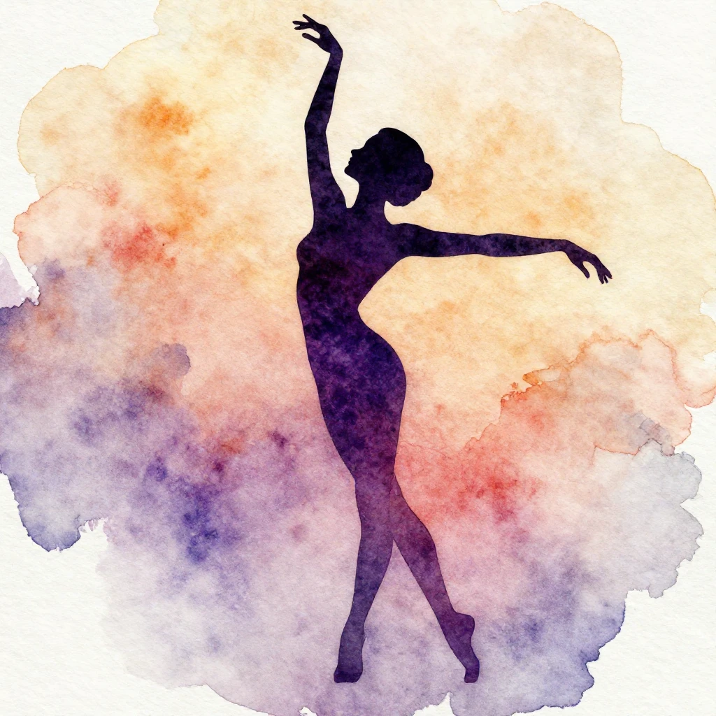 Vibrant watercolor painting of an elegant silhouette of a wo...