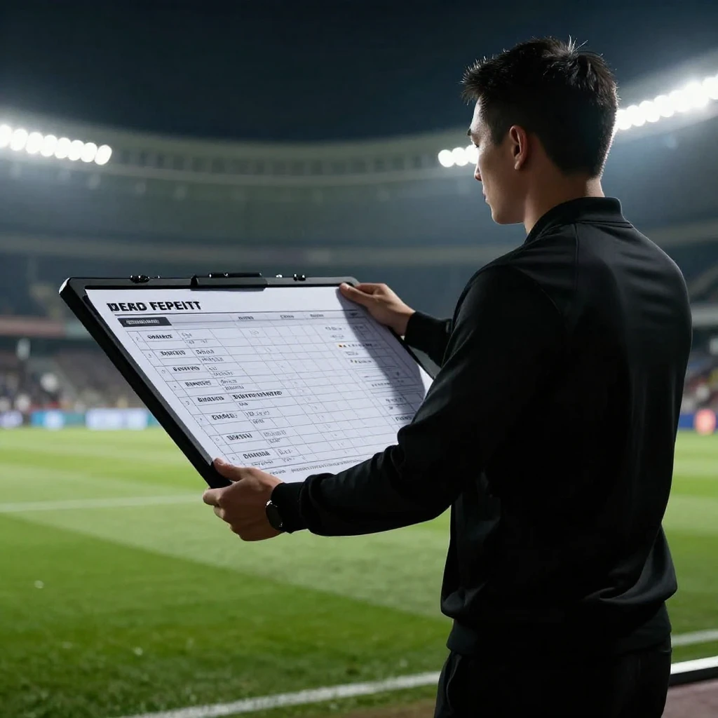 Silhouette of a coach holding a tactical board, outlining pl...