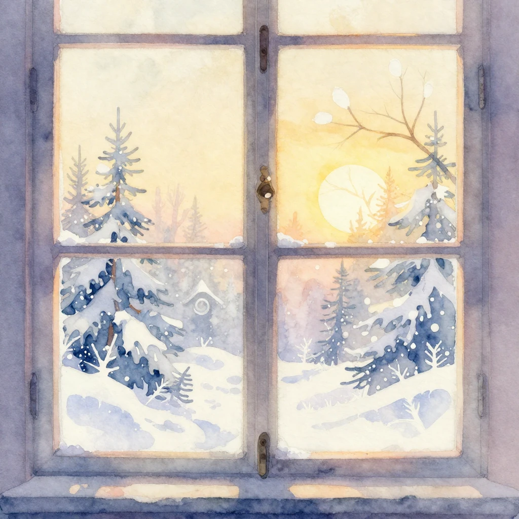 A vibrant watercolor painting showing intricate winter patte...