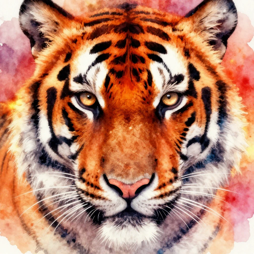Vibrant watercolor style. Art with a tiger's eyes subtly int...