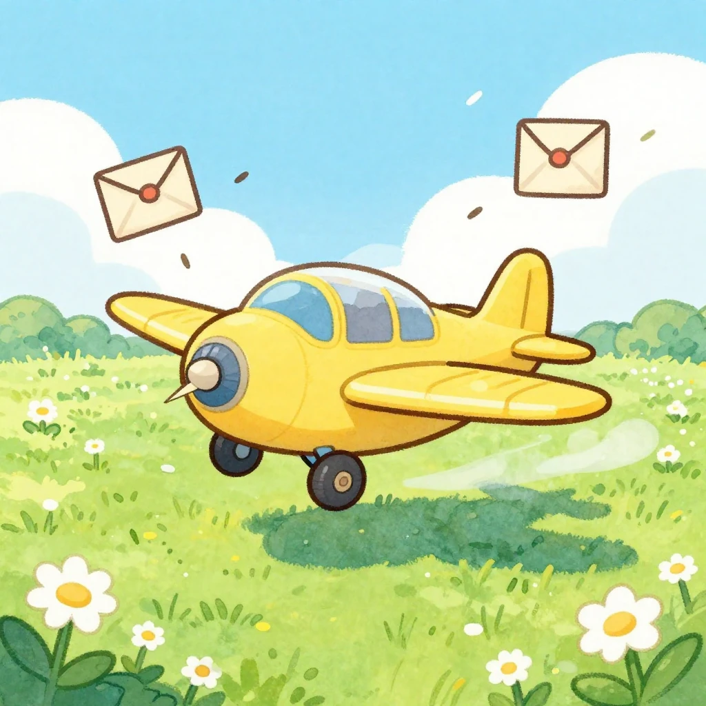 A cute cartoon airplane, similar to an An-14 Bee, flying ove...