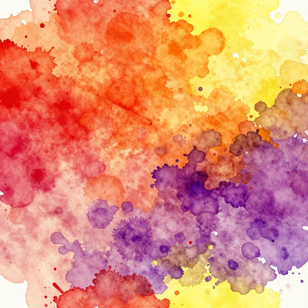 Vibrant watercolor painting with bright splashes of red, ora...