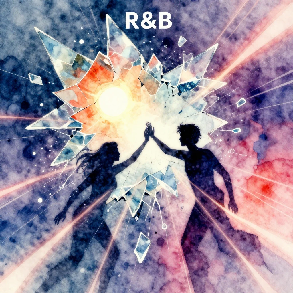 Vibrant watercolor style. Abstract art for a synthwave R&B a...