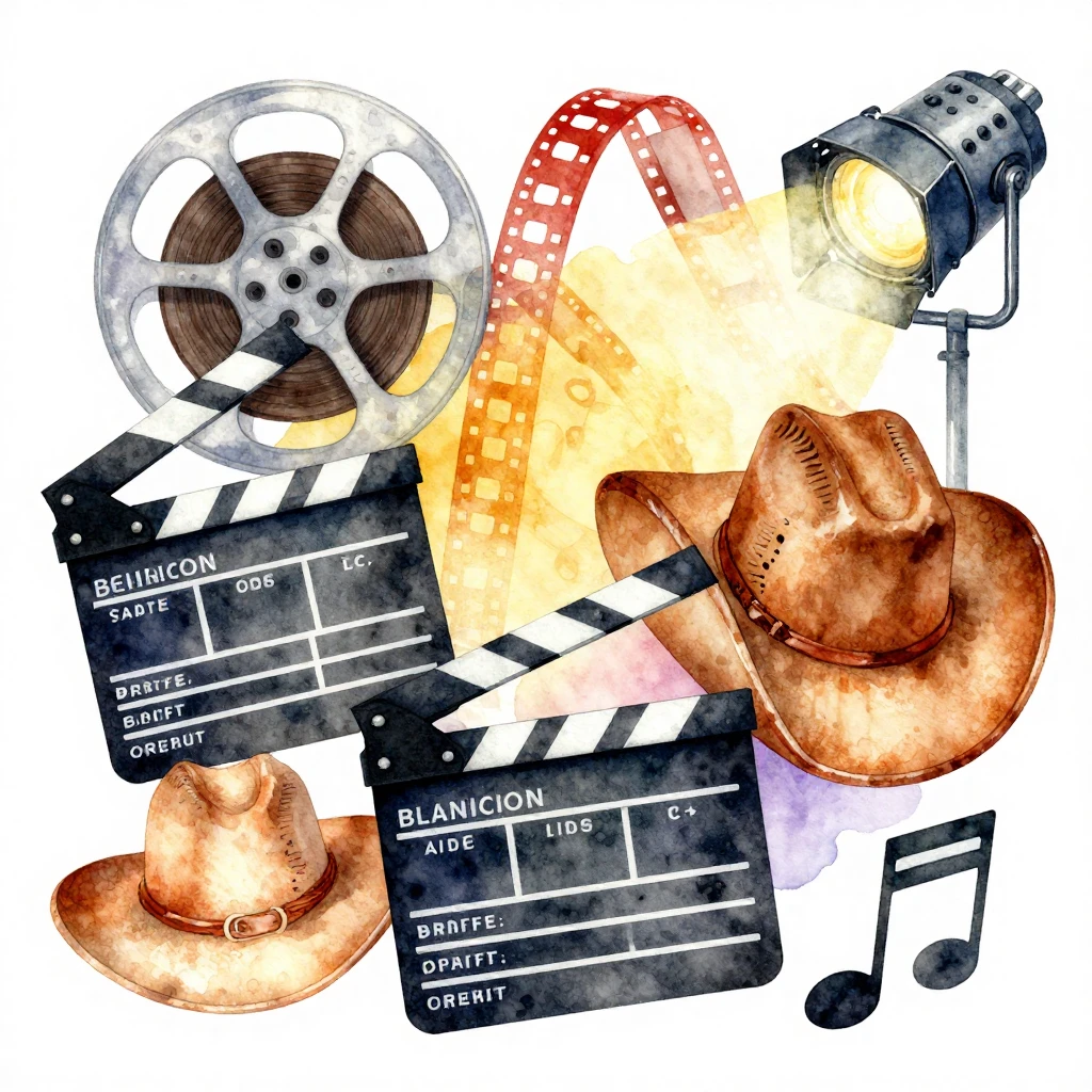 A vibrant watercolor collage, dynamic composition. Iconic fi...