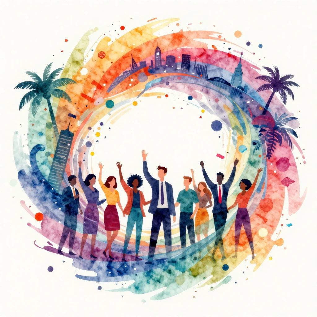 Vibrant watercolor style illustration for a corporate celebr...