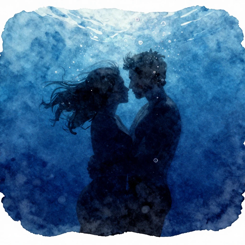 A vibrant watercolor style image featuring two intimate silh...