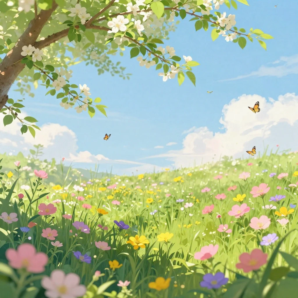 A vibrant and lush meadow filled with blooming wildflowers i...