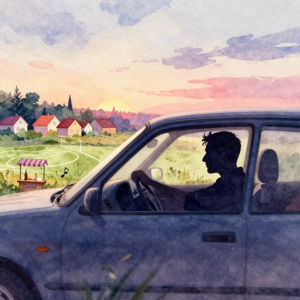 Vibrant watercolor style. A silhouette of a tired man behind...