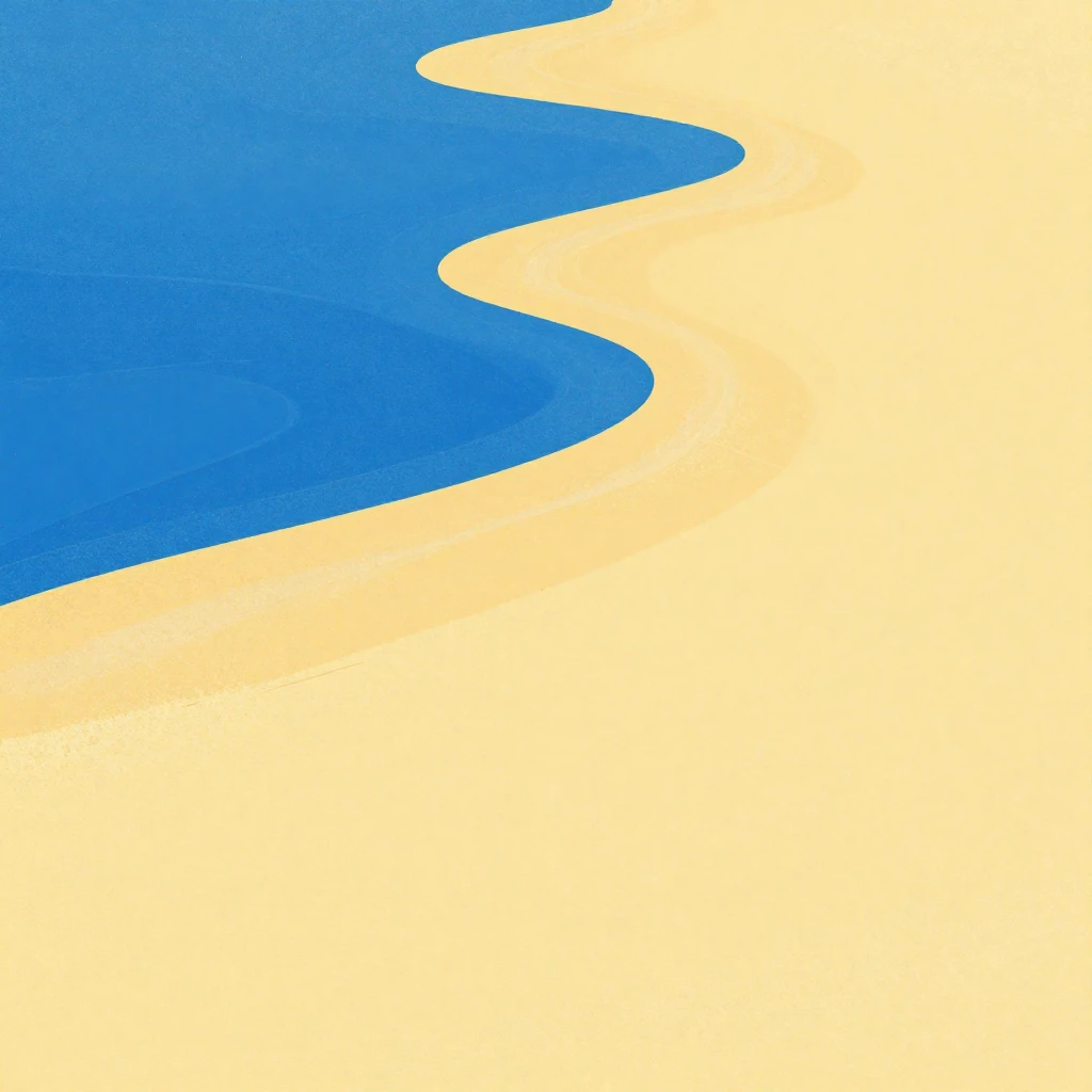 An abstract interpretation of a beach scene, featuring fluid...