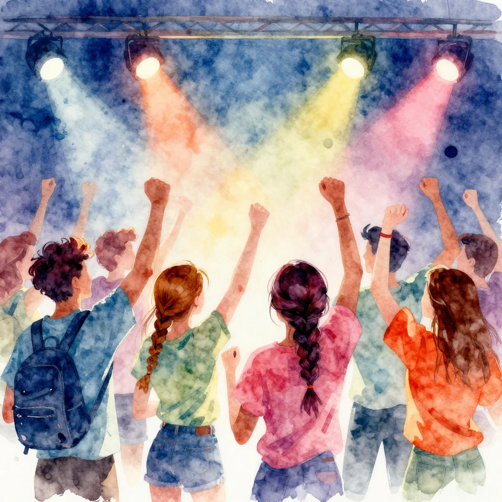 Vibrant watercolor style. Dynamic scene of diverse college s...