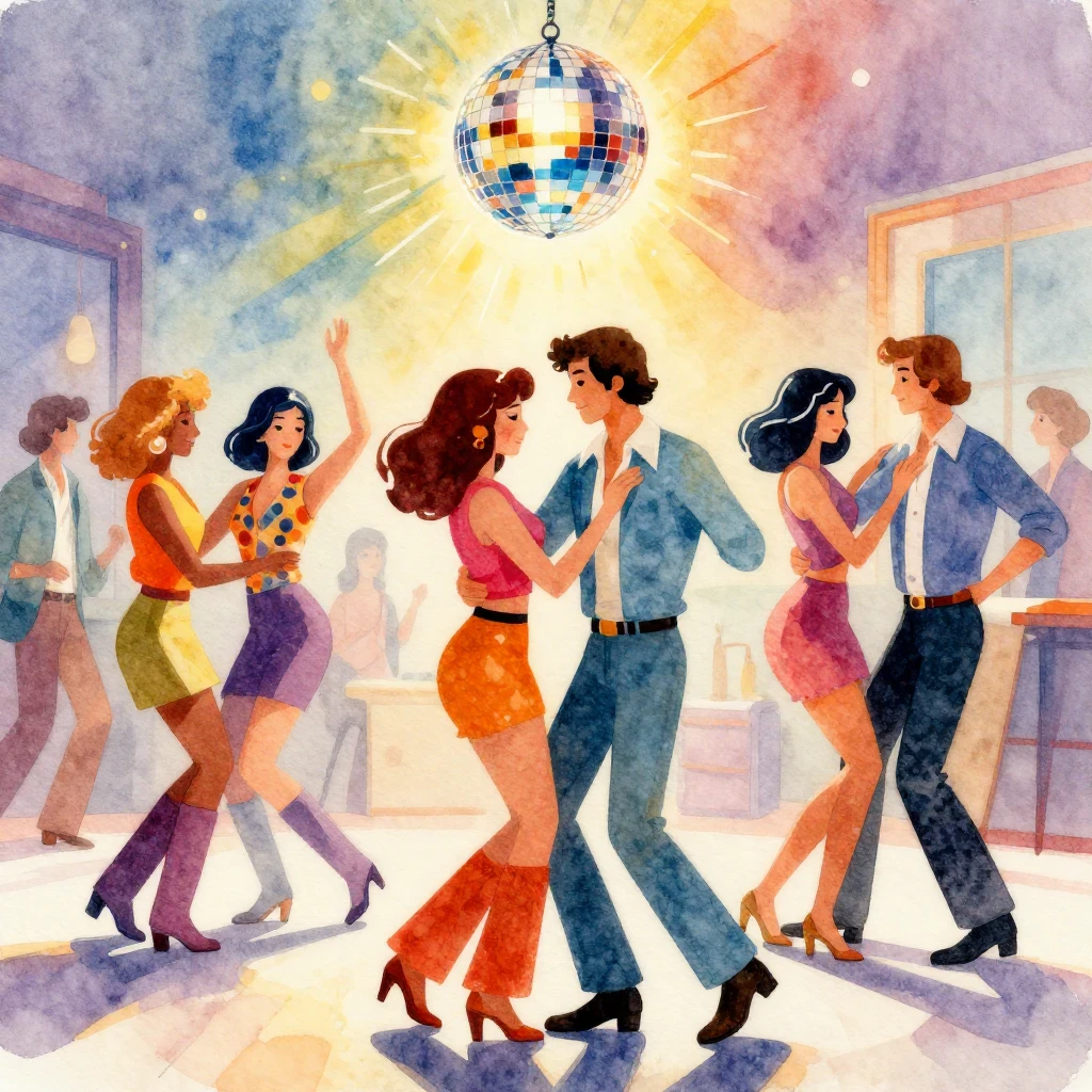 A vibrant watercolor style illustration of people dancing in...