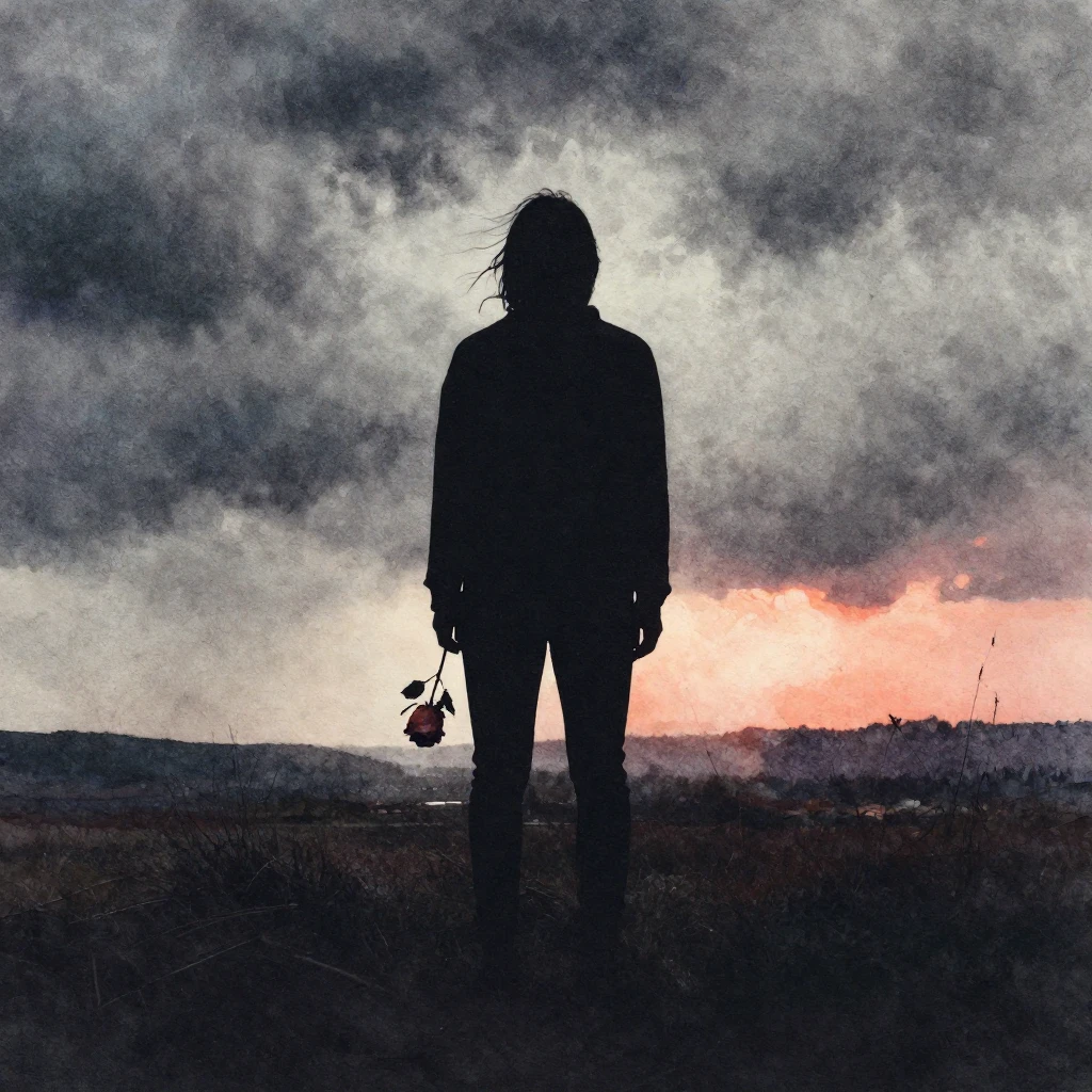 A dramatic silhouette of a person standing alone in a desola...