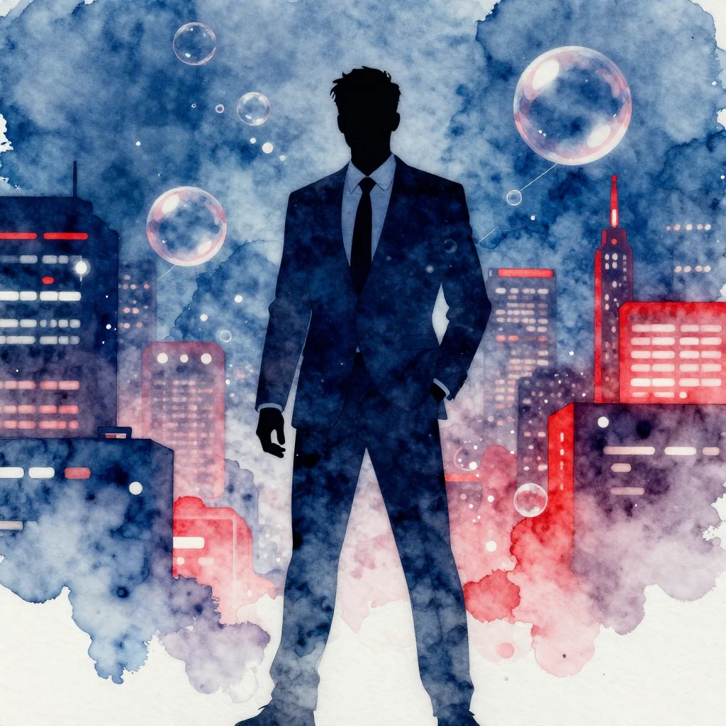 Watercolor style. Silhouette of a confident man in a busines...