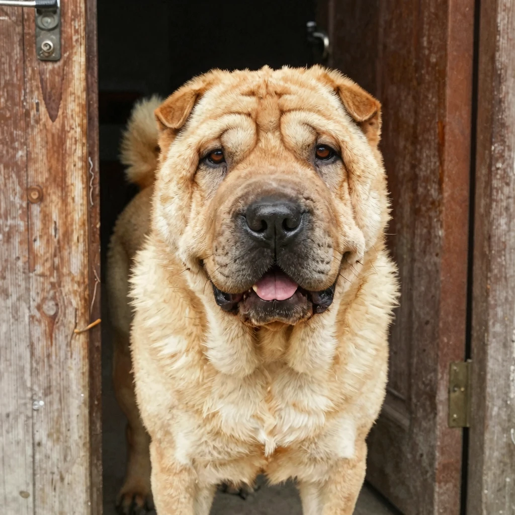 A friendly, loyal Shar-Pei dog with warm eyes and wrinkled e...