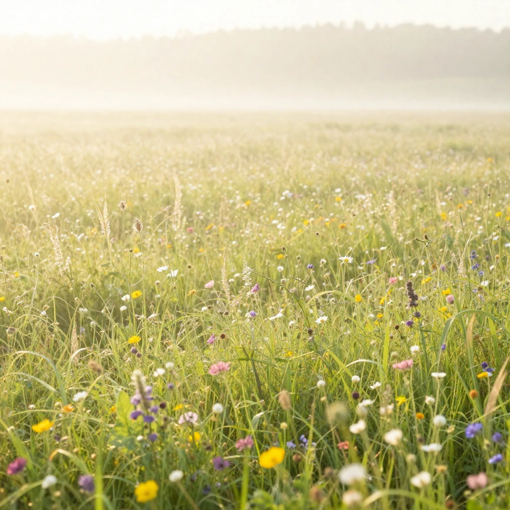 A vast, sun-drenched meadow filled with various wildflowers,...