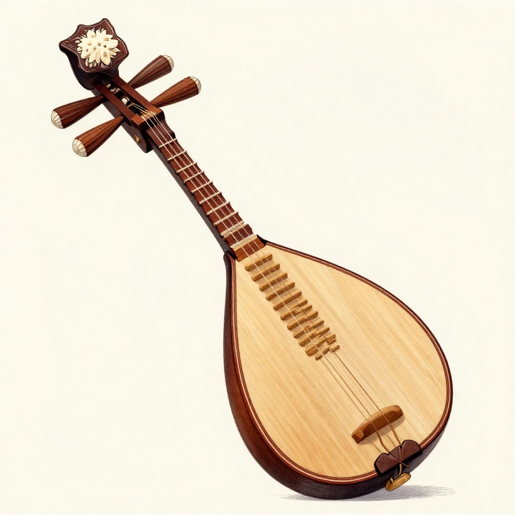 A detailed illustration of a dombra, a traditional Central A...