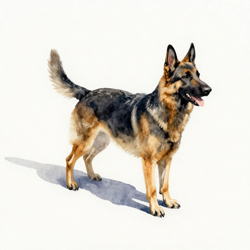 A watercolor painting featuring a long, distinct shadow on a...