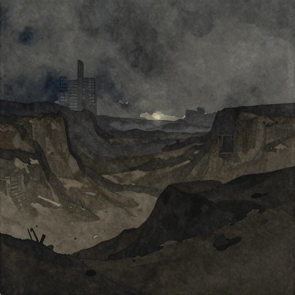 A dark, gritty, minimalist watercolor illustration of a star...