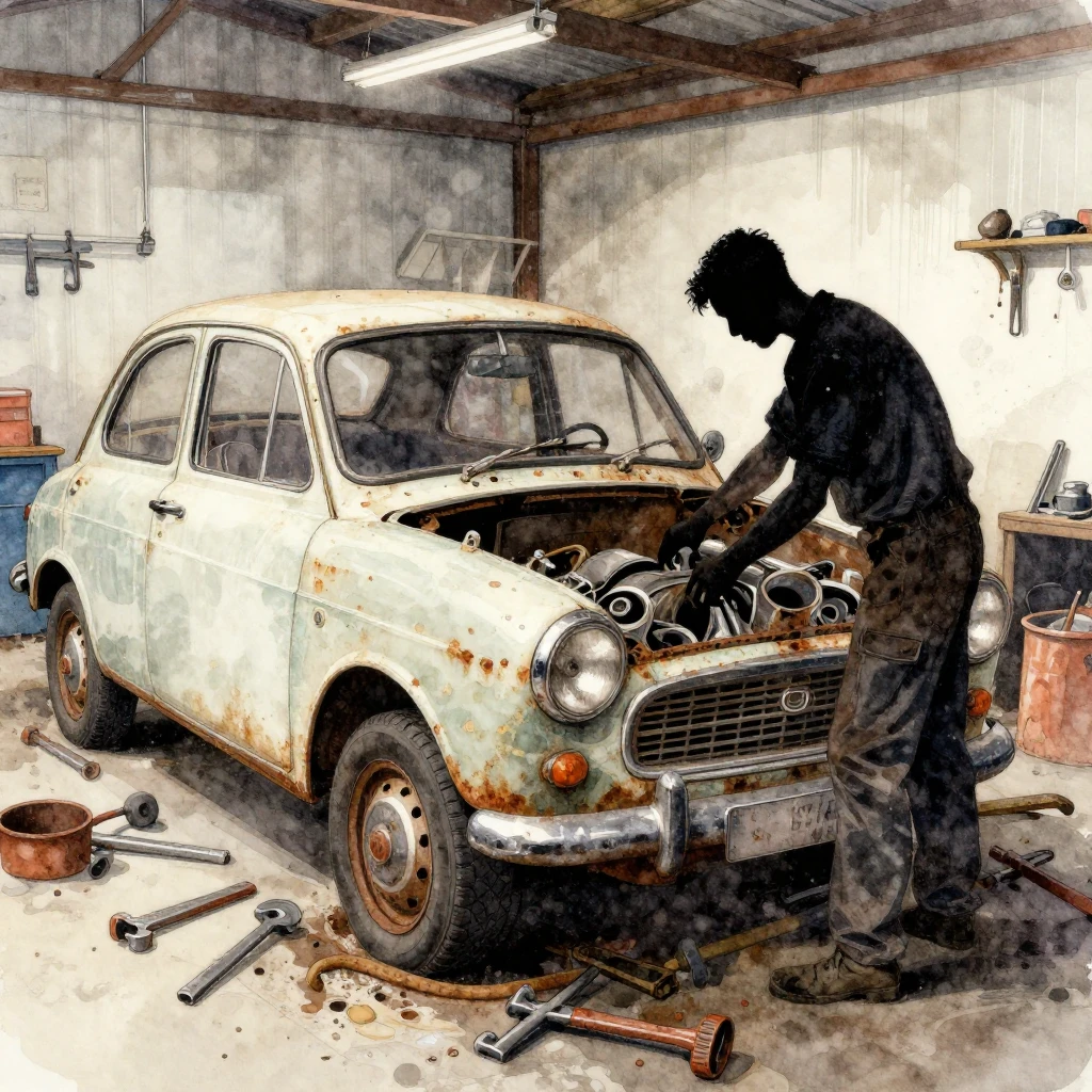 A detailed watercolor illustration of a man's silhouette wor...