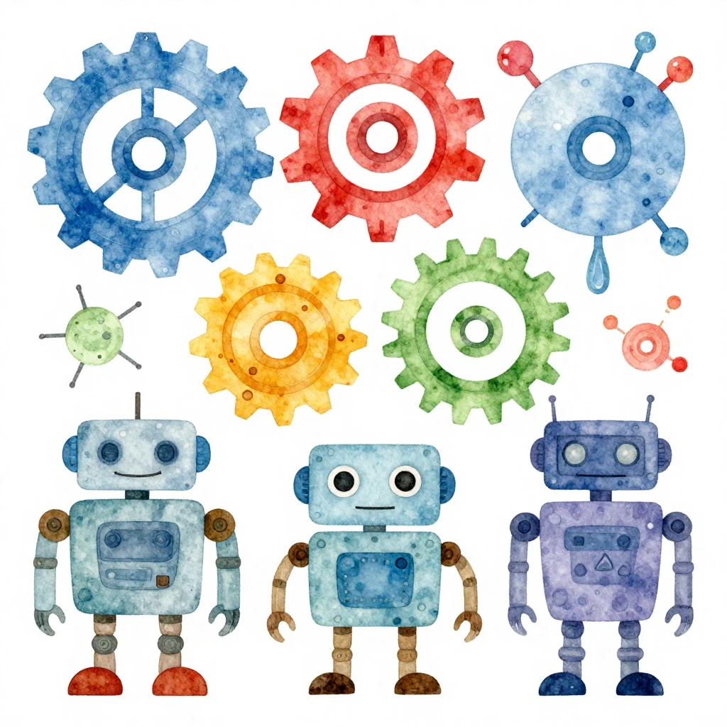 A vibrant, playful watercolor illustration depicting element...