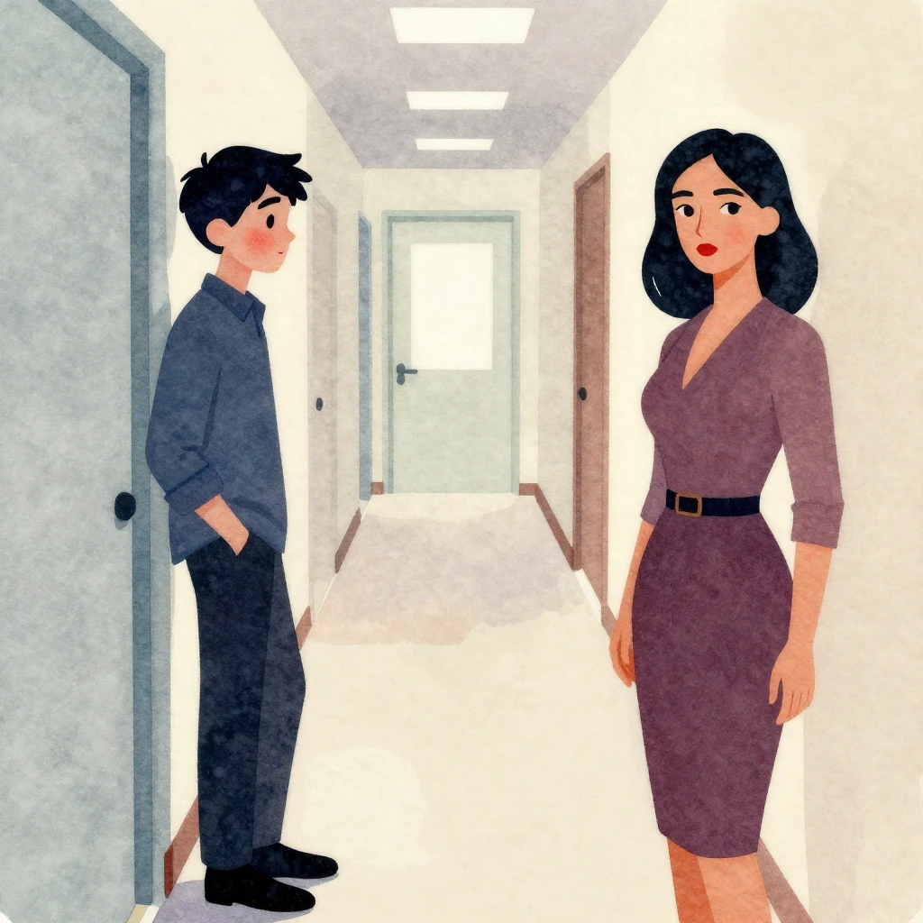 Vibrant watercolor style. A shy man's silhouette, blushing, ...