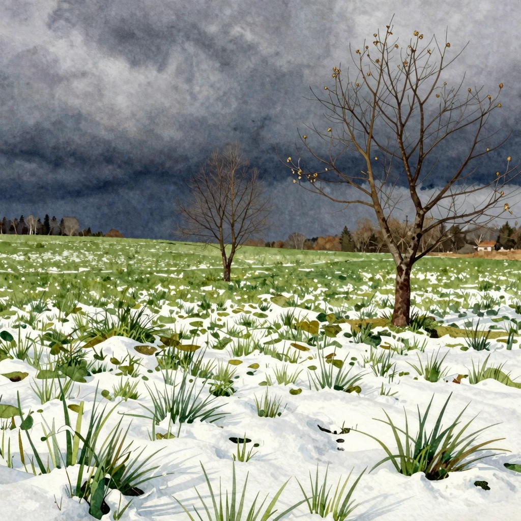 Watercolor style. A landscape in late spring with green gras...