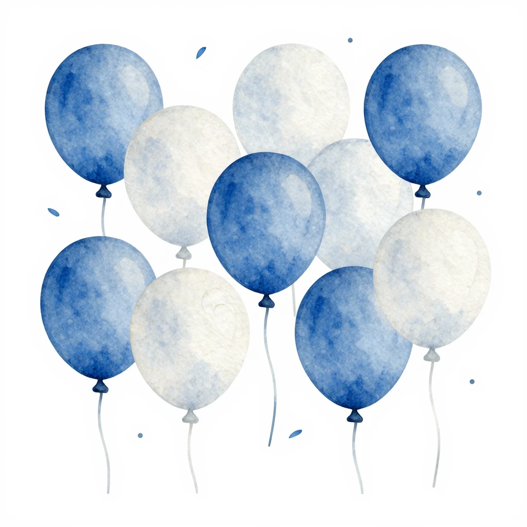 Watercolor style painting of festive balloons and confetti i...