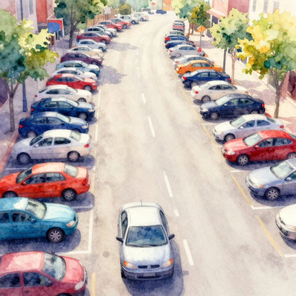 Vibrant watercolor style. A car driving in endless circles o...
