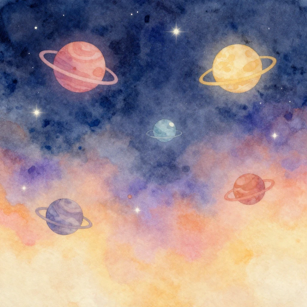 A vibrant watercolor style illustration of a night sky with ...