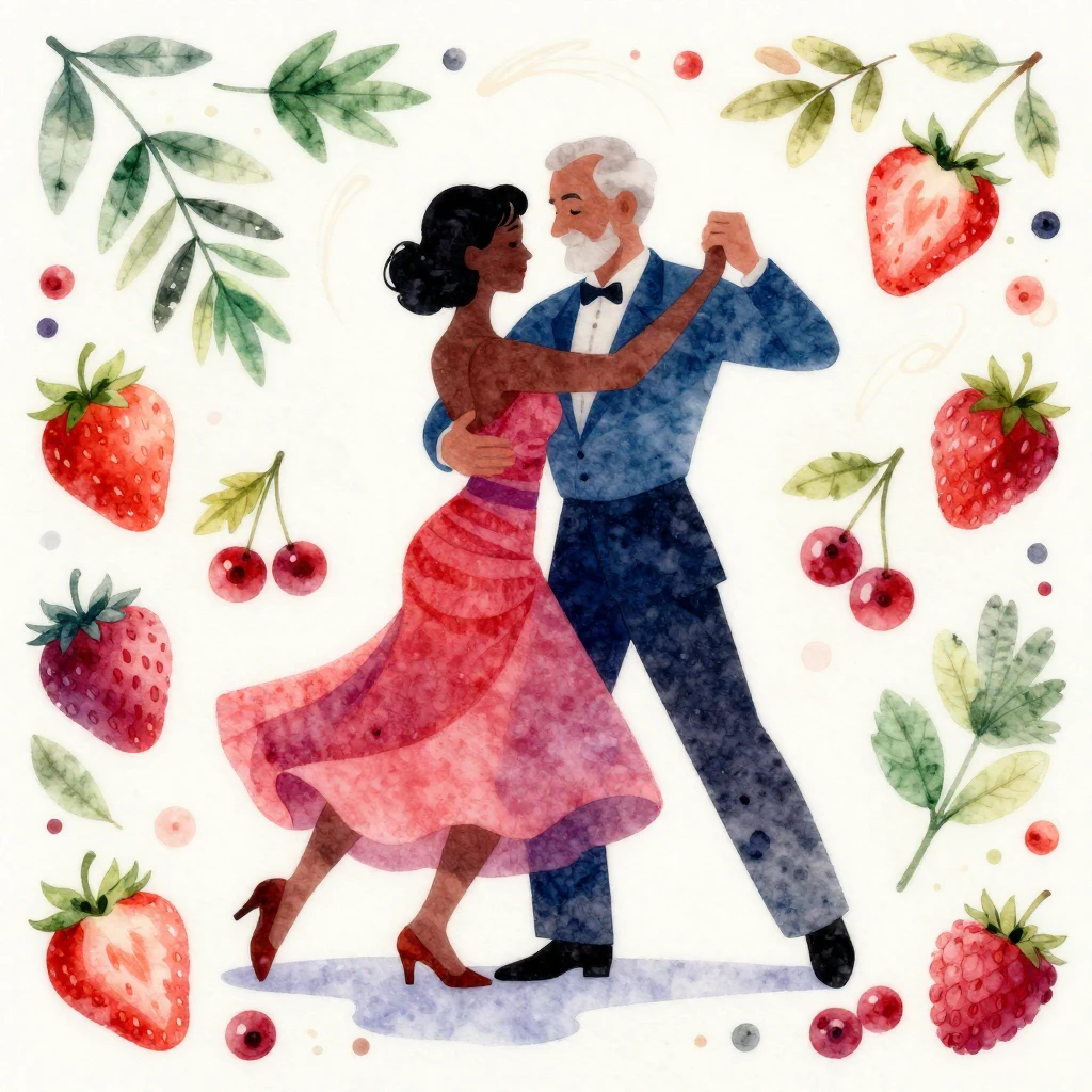 Vibrant watercolor style illustration of an elderly couple d...