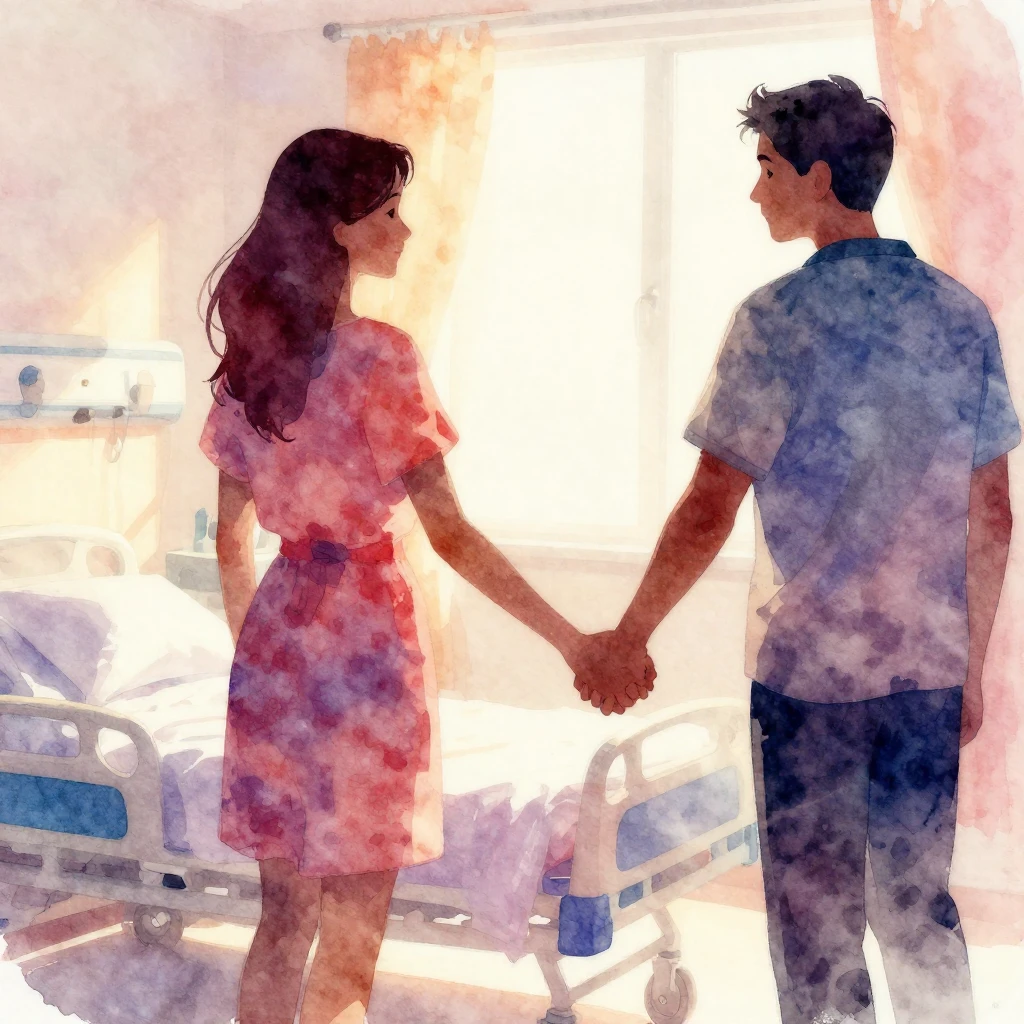 Vibrant watercolor style. Silhouette of a woman holding a ma...