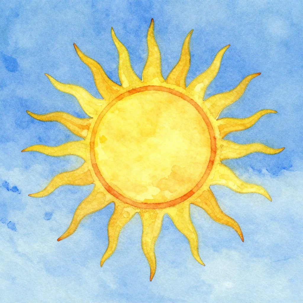 A vibrant, abstract representation of a rising sun over an e...