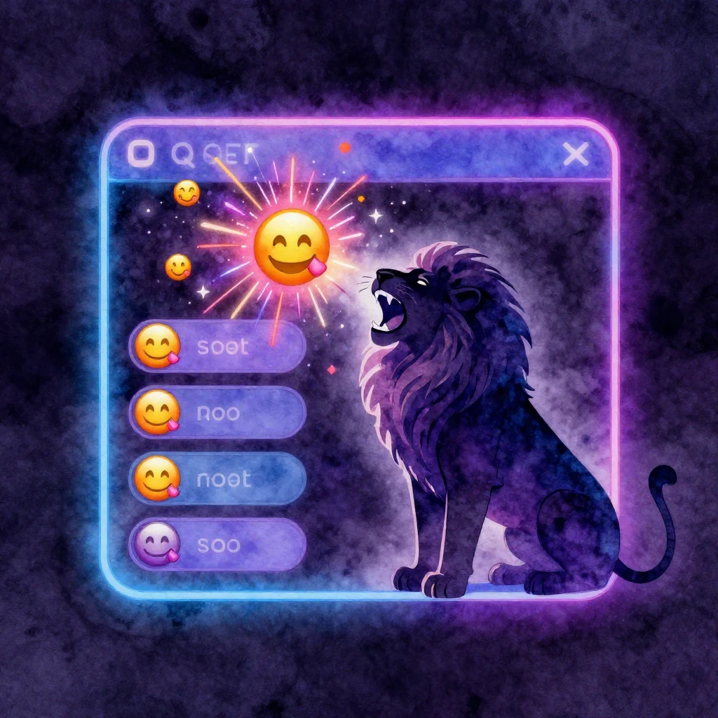 Watercolor style. A neon-lit chat room interface floating in...