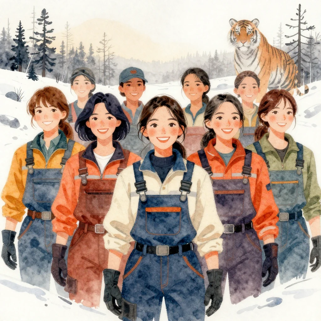 A vibrant watercolor illustration. A group of determined and...