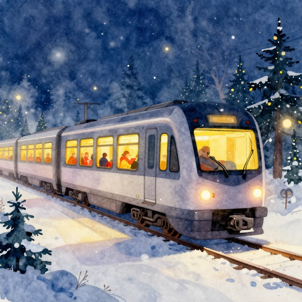 A vibrant watercolor painting of a stylized, modern train sp...