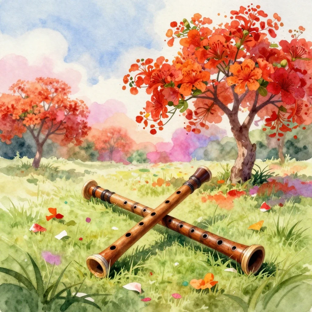 A vibrant and soft watercolor painting. In the foreground, a...