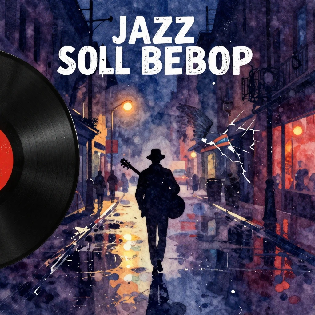 Vibrant watercolor style illustration of a moody jazz/soul b...