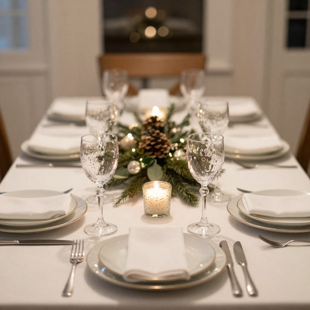 A beautifully set dining table, adorned with elegant dinnerw...