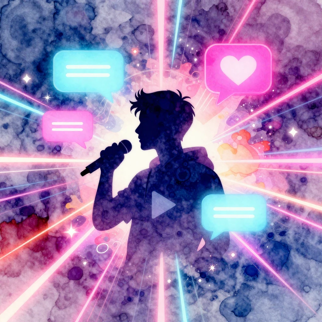 Vibrant watercolor style synthwave stream background. Abstra...