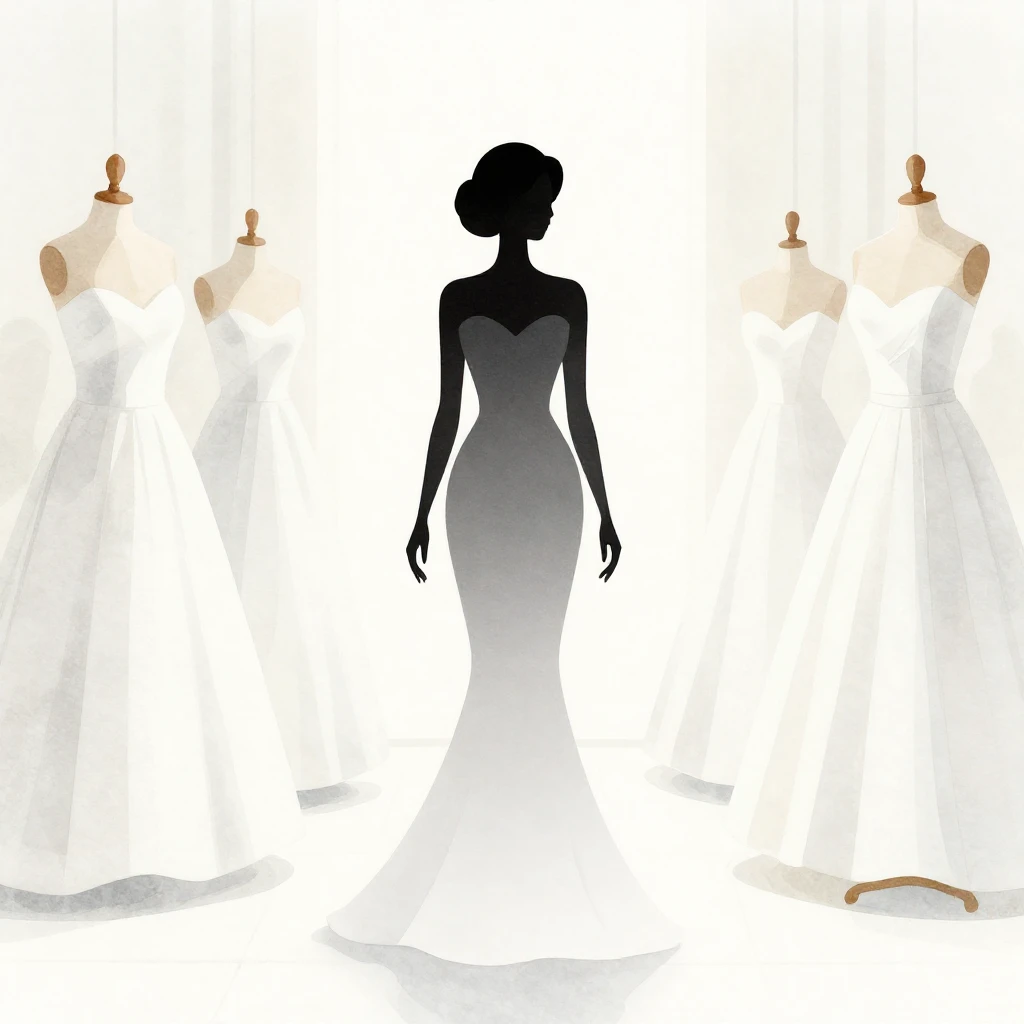 Watercolor style minimalist silhouette of a woman in a weddi...