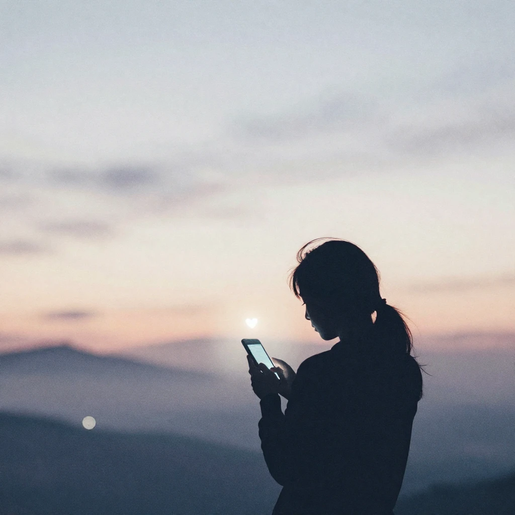 A silhouette in a vast, blurred watercolor landscape, gazing...