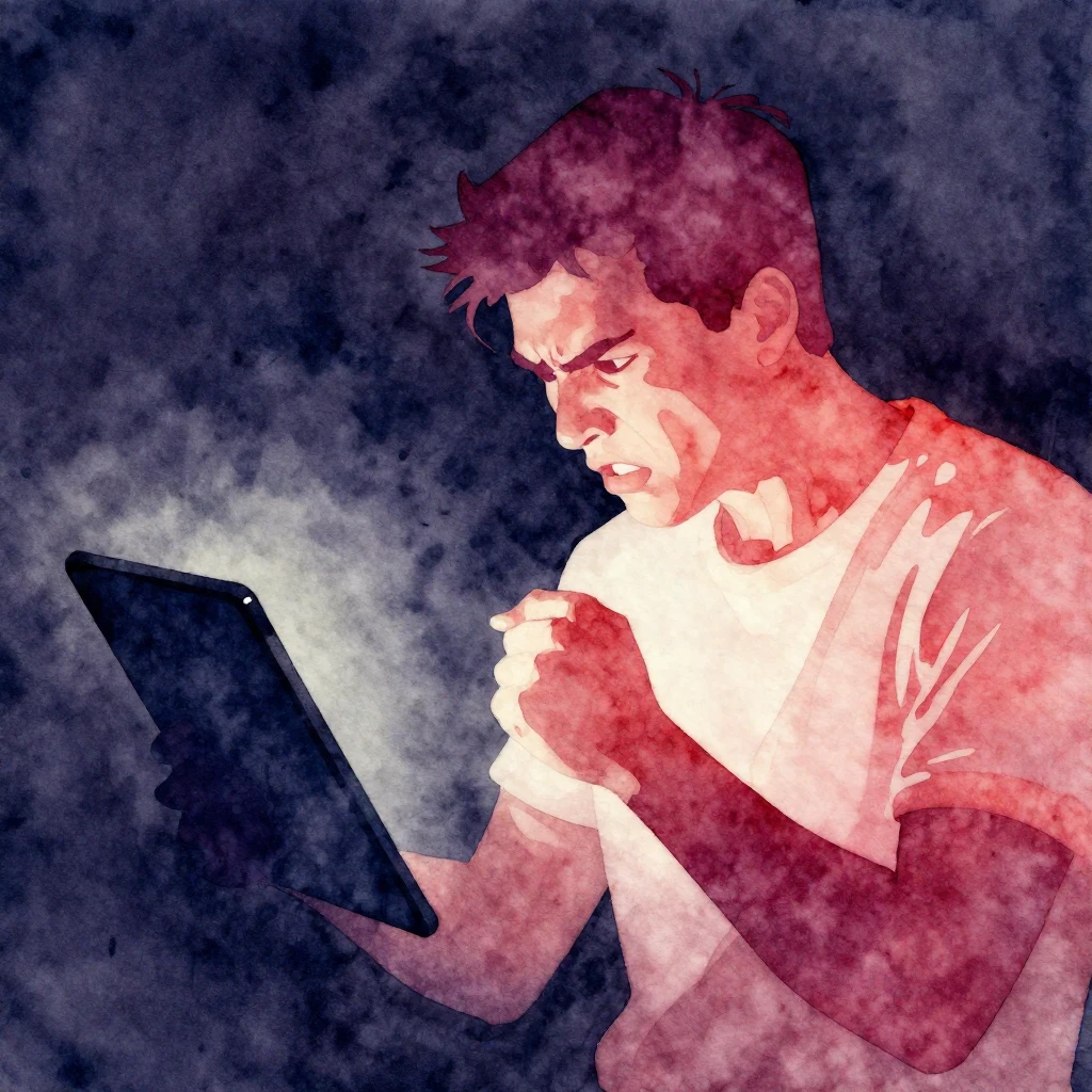 A vibrant watercolor silhouette of a person, visibly angry o...