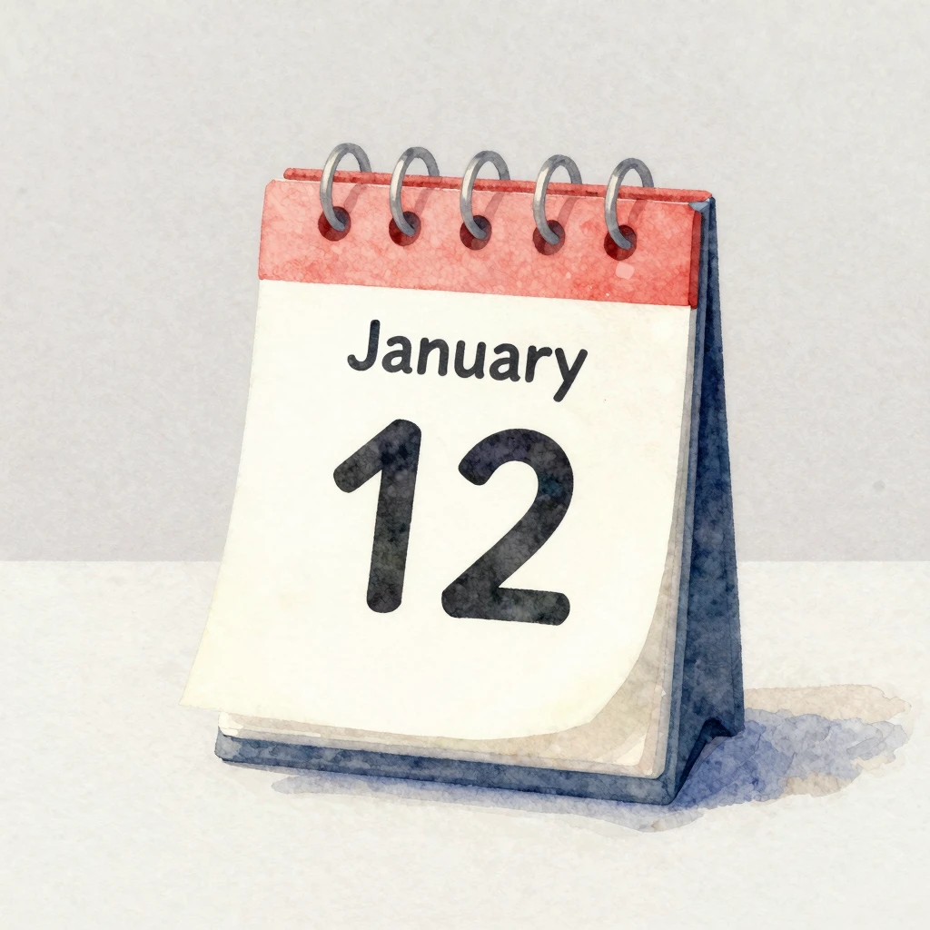 Watercolor style. A glowing calendar page showing 'January 1...