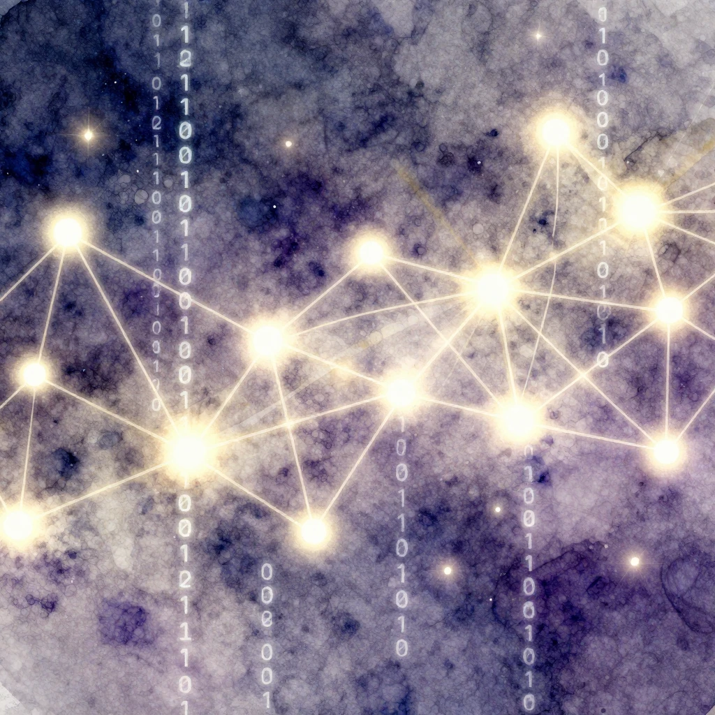 Watercolor style digital art background with glowing network...