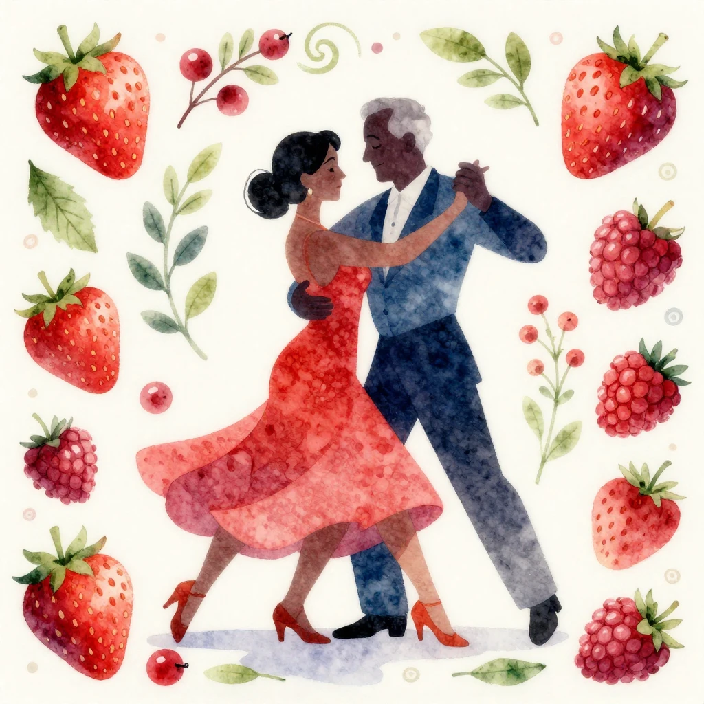 Vibrant watercolor style illustration of an elderly couple d...